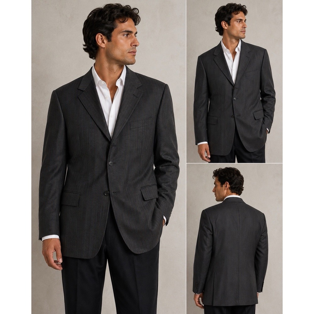 Ermenegildo Zegna Super 100s Wool Blazer 56 IT Charcoal Pinstripe Italy #CCC10-5